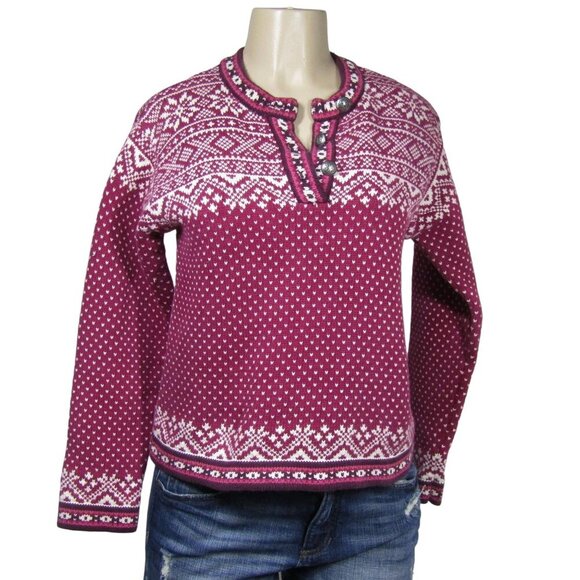 FAIR ISLE Nordic  S M Henley Ski Sweater Pullover Birdseye Cropped Snowflake - Picture 1 of 9